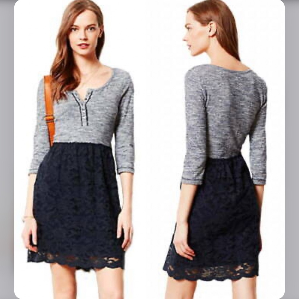 Navy Knit and Lace Dress